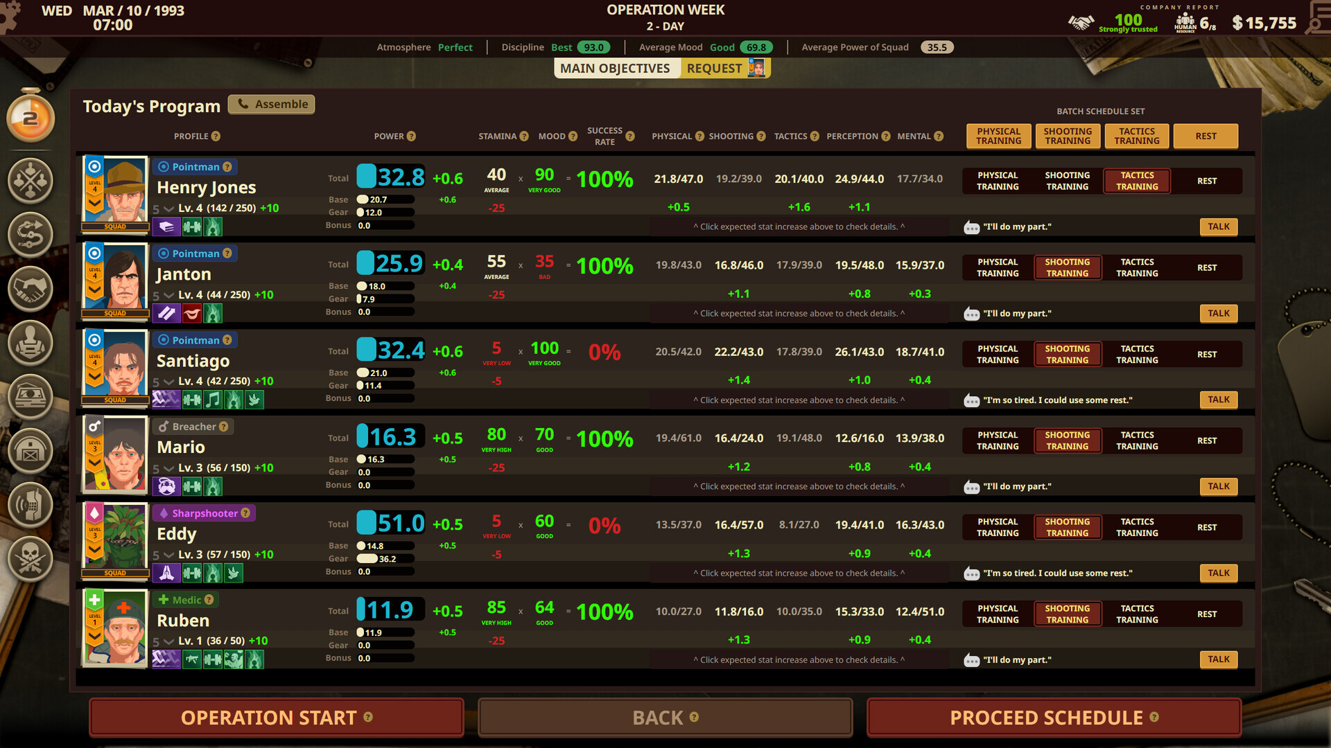 Mercenary squad screen